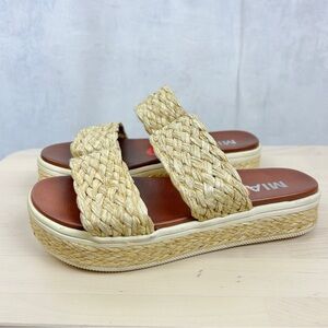 MIA Platform Espadrille Slide Sandals Woven Jute Straps Size 6 Boho Beach‎